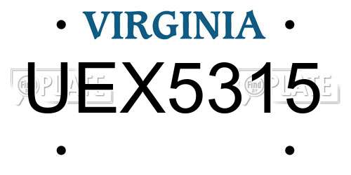 UEX5315 Virginia License Plate