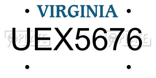 UEX5676 Virginia License Plate