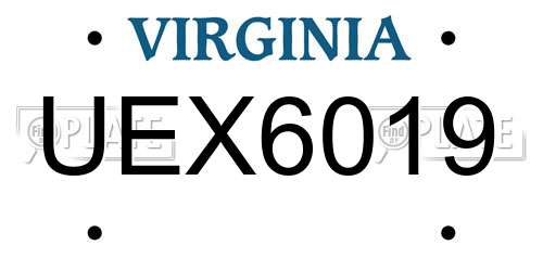 UEX6019 Virginia License Plate
