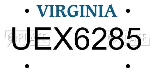 UEX6285 Virginia License Plate