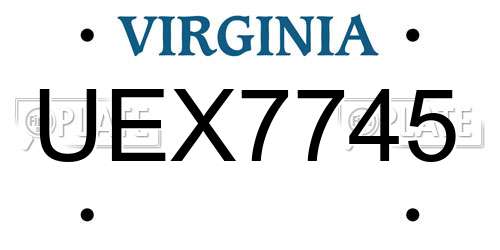 UEX7745 Virginia License Plate