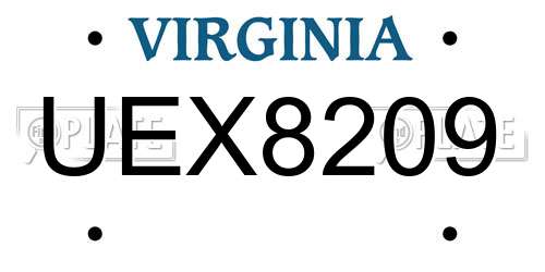 UEX8209 Virginia License Plate