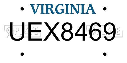 UEX8469 Virginia License Plate