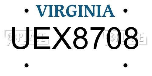 UEX8708 Virginia License Plate