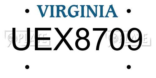 UEX8709 Virginia License Plate