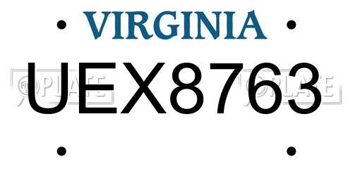UEX8763 Virginia License Plate
