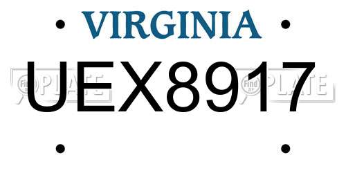 UEX8917 Virginia License Plate