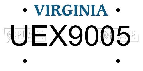 UEX9005 Virginia License Plate