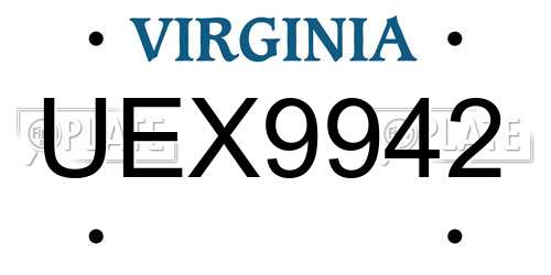 UEX9942 Virginia License Plate