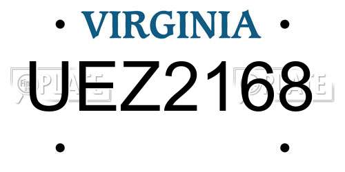 UEZ2168 Virginia License Plate