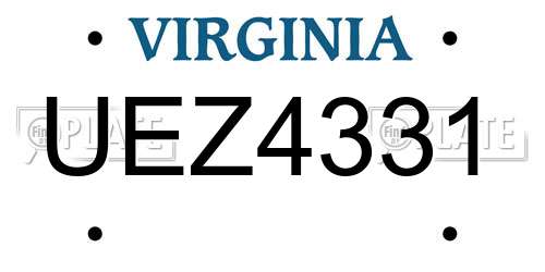 UEZ4331 Virginia License Plate