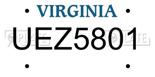 UEZ5801 Virginia License Plate