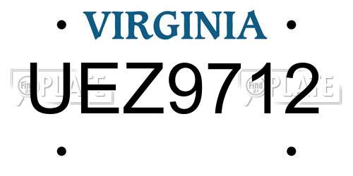 UEZ9712 Virginia License Plate