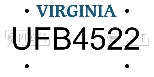 UFB4522 Virginia License Plate