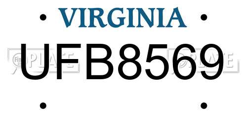 UFB8569 Virginia License Plate