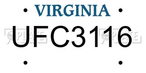 UFC3116 Virginia License Plate