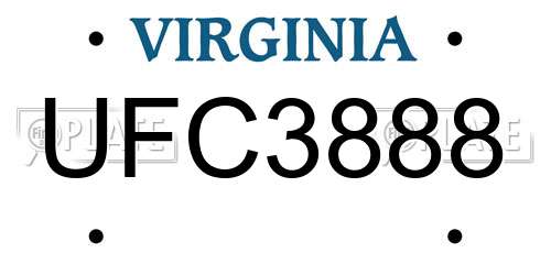 UFC3888 Virginia License Plate