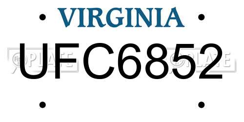 UFC6852 Virginia License Plate