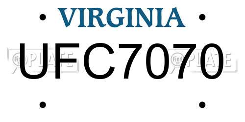 UFC7070 Virginia License Plate