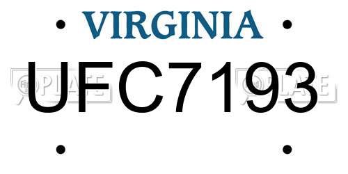 UFC7193 Virginia License Plate