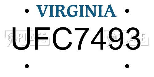 UFC7493 Virginia License Plate