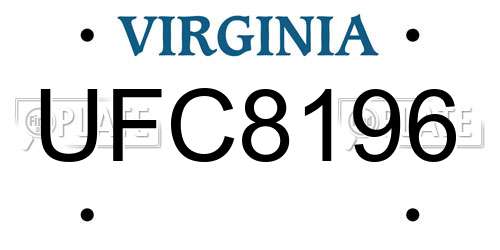 UFC8196 Virginia License Plate