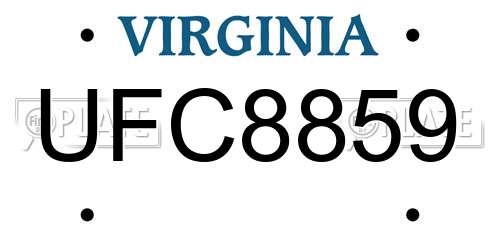 UFC8859 Virginia License Plate
