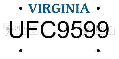 UFC9599 Virginia License Plate