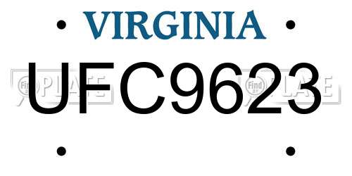 UFC9623 Virginia License Plate