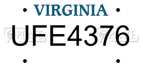 UFE4376 Virginia License Plate