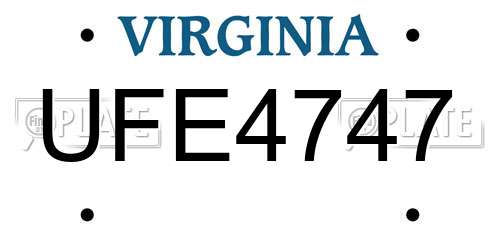 UFE4747 Virginia License Plate