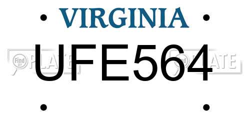 UFE564 Virginia License Plate