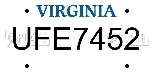 UFE7452 Virginia License Plate
