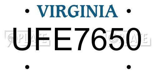 UFE7650 Virginia License Plate