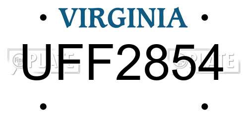 UFF2854 Virginia License Plate
