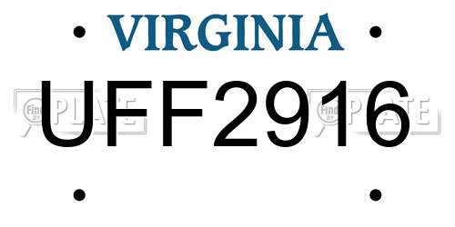 UFF2916 Virginia License Plate