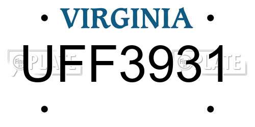 UFF3931 Virginia License Plate