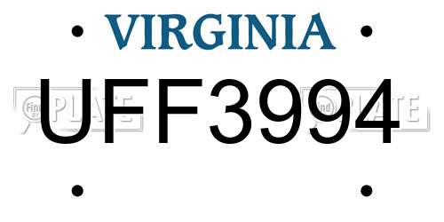 UFF3994 Virginia License Plate