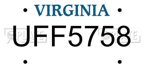 UFF5758 Virginia License Plate