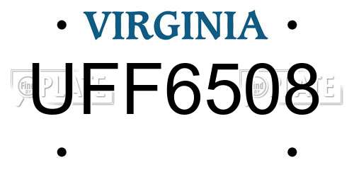 UFF6508 Virginia License Plate