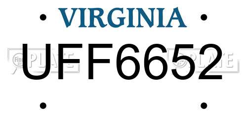 UFF6652 Virginia License Plate