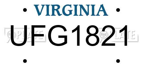 UFG1821 Virginia License Plate