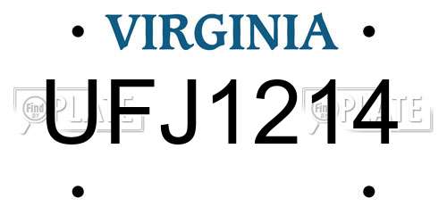 UFJ1214 Virginia License Plate