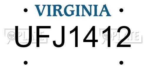 UFJ1412 Virginia License Plate