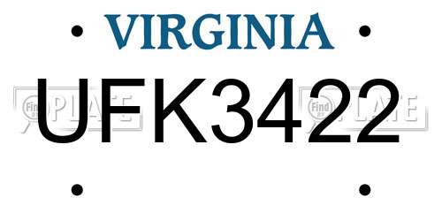UFK3422 Virginia License Plate