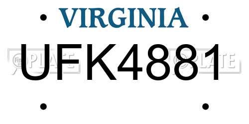 UFK4881 Virginia License Plate