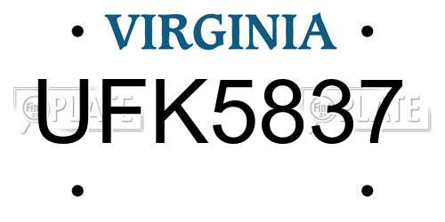 UFK5837 Virginia License Plate