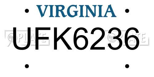 UFK6236 Virginia License Plate