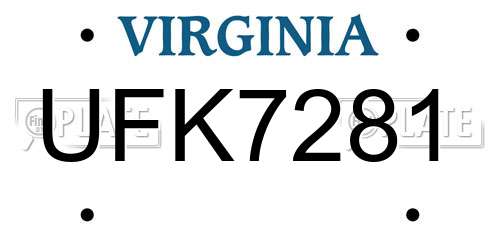 UFK7281 Virginia License Plate