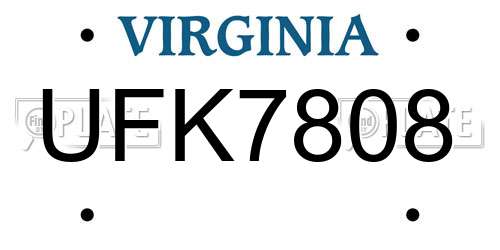 UFK7808 Virginia License Plate